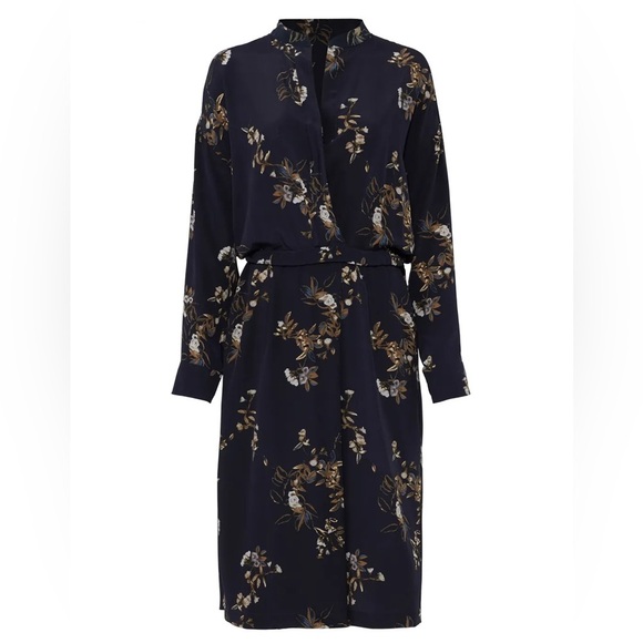Vince navy blue silk floral midi wrap shirt dress - Medium - Picture 5 of 5